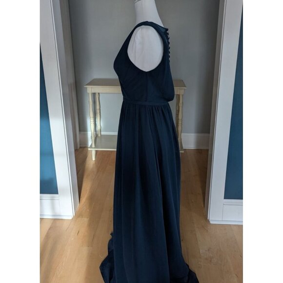 Azazie Formal Lace Back Navy Prom Bridesmaid Dress Size 2-4 - Picture 5 of 12